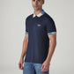 Men's Colorblock Navy Tech Pique Polo T-shirt - Side View
