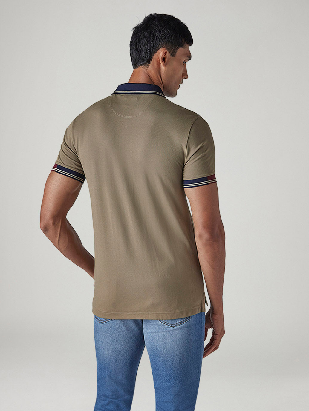 Men's Colorblock Taupe Tech Pique Polo T-Shirt - 20 View
