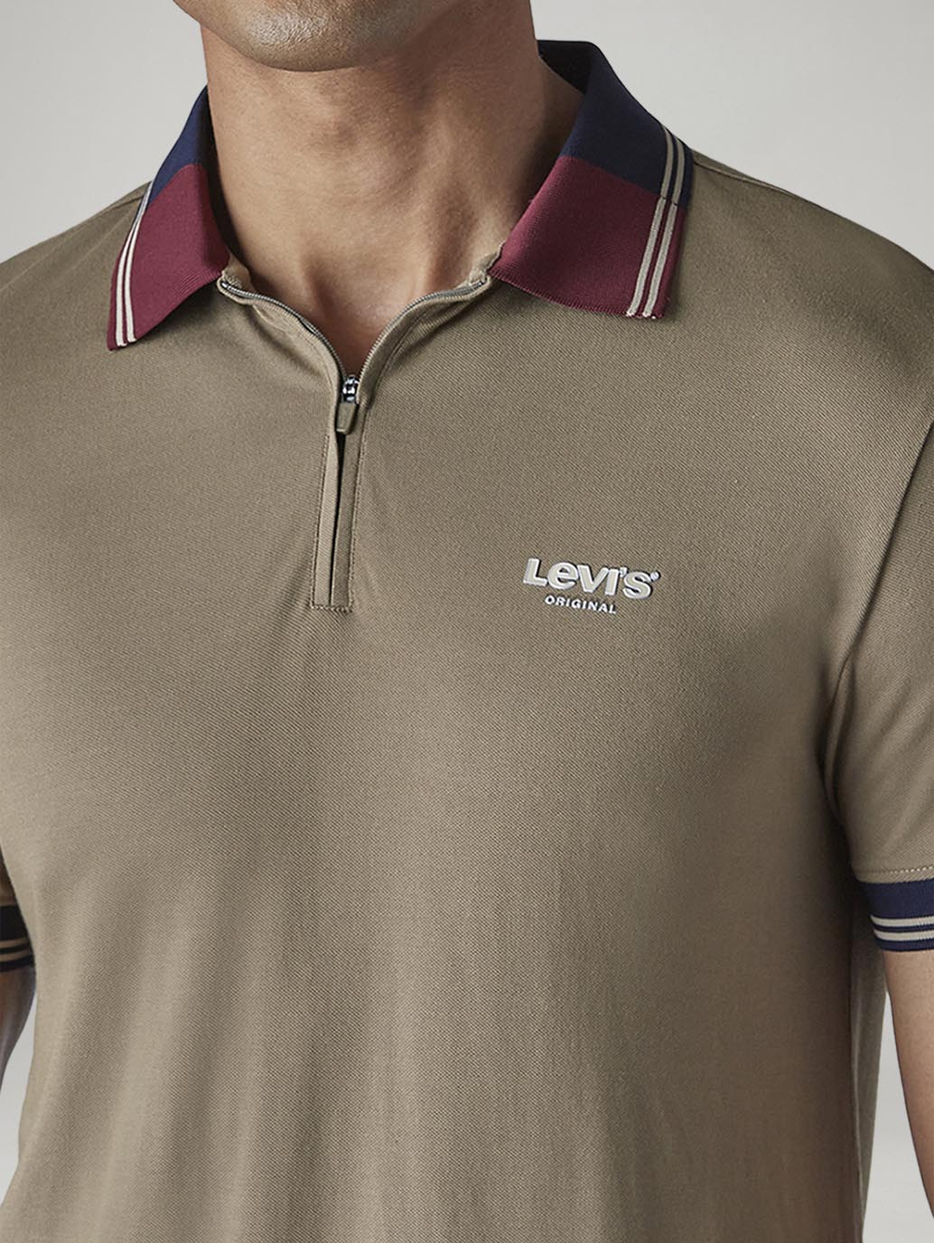 Men's Colorblock Taupe Tech Pique Polo T-Shirt - 20 View