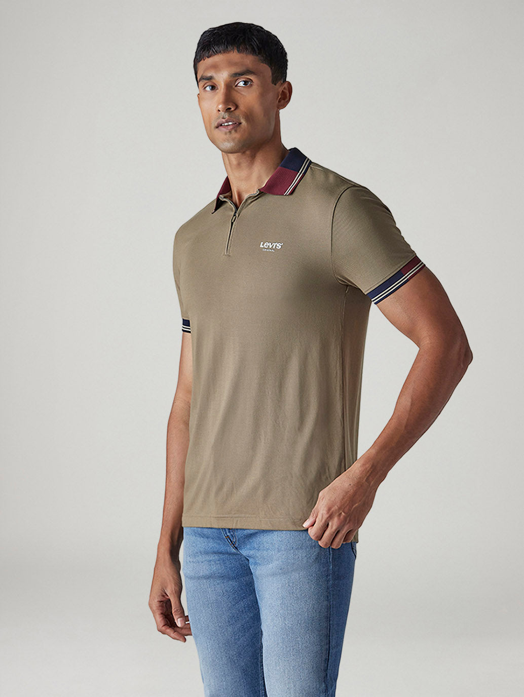 Men's Colorblock Taupe Tech Pique Polo T-Shirt - 20 View