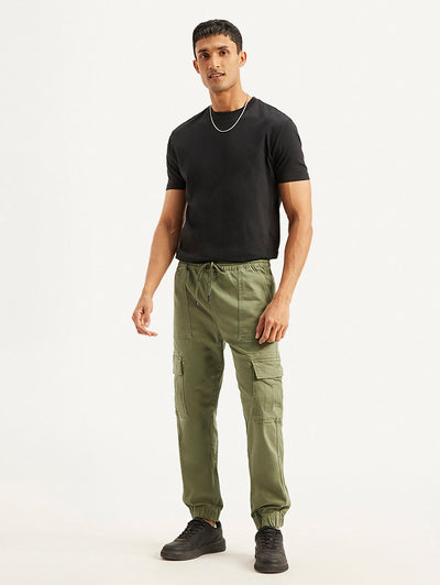 Men's Olive Loose Fit Cargo Trousers