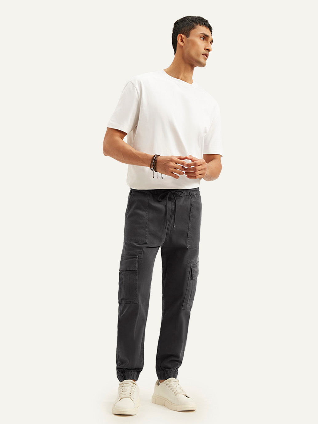 Men's Charcoal Grey Regular Fit Cargo Joggers