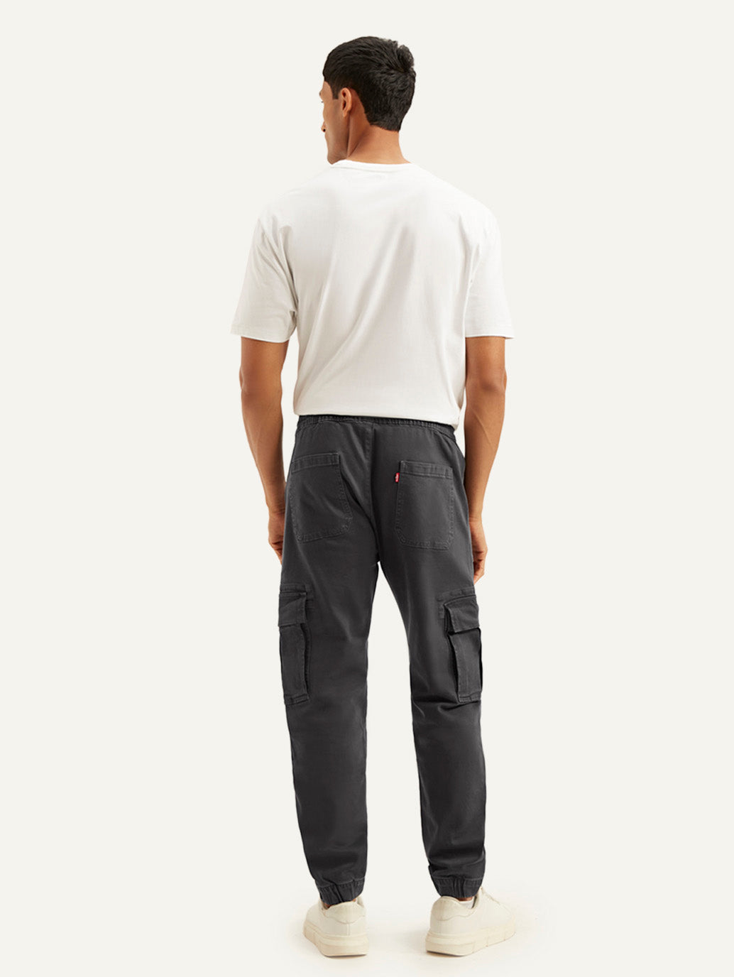 Men's Charcoal Grey Regular Fit Cargo Joggers - Back View