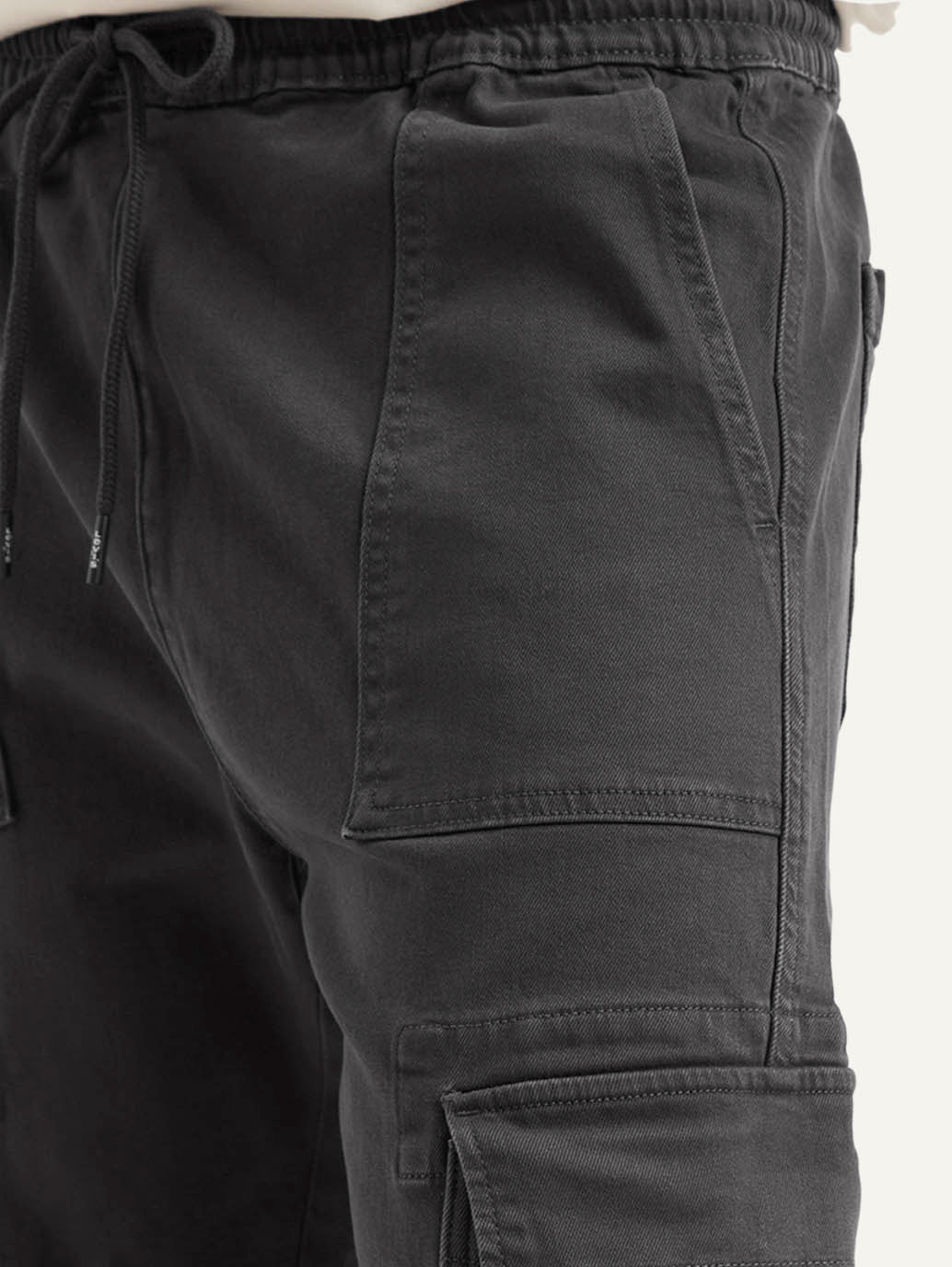 Men's Charcoal Grey Regular Fit Cargo Joggers - Detail View