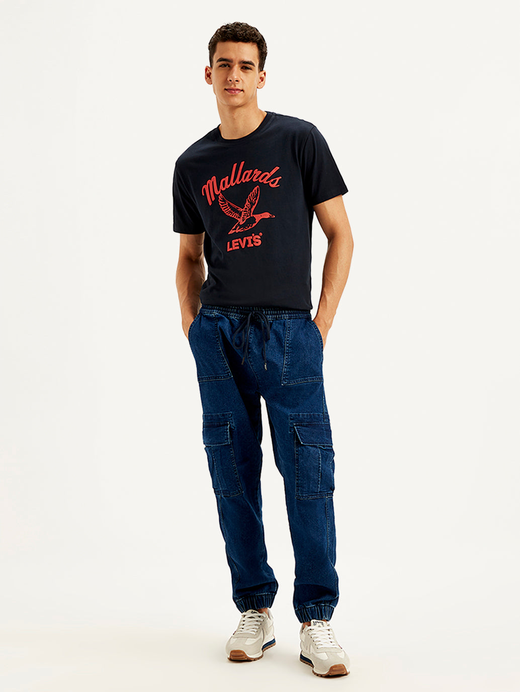 Men's Indigo Tapered Cargo Trousers - 962f76d8-133d-48d0-8420-bd7d76beebe3 View