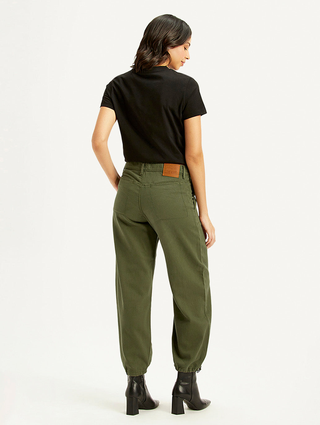 Women's Green Baggy Dad Fit Mid Rise Jeans - back View