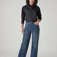 Women's Dark Blue Wide Leg Fit High Rise Jeans - Front View