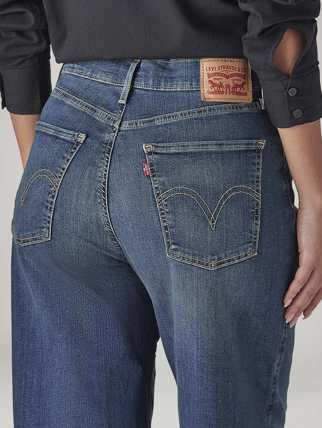 Women's Dark Blue Wide Leg Fit High Rise Jeans - 20 View