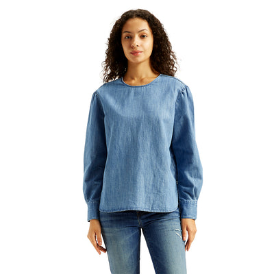 levi's Women's Solid Blue Round Neck Denim Top-picture-25