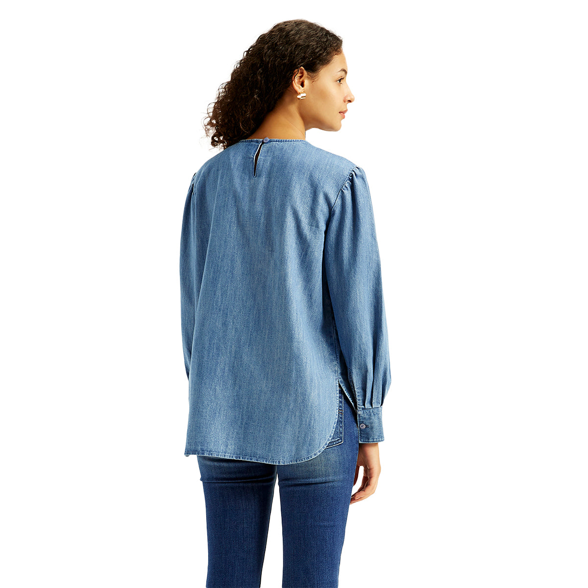 Women's Solid Blue Round Neck Denim Top – Levis India Store