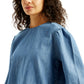 Women's Solid Blue Round Neck Top