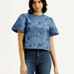 Women's Printed Round Neck Denim Top - Styleshot View