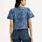 Women's Printed Round Neck Denim Top - Back View