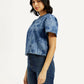 Women's Printed Round Neck Denim Top - Side View