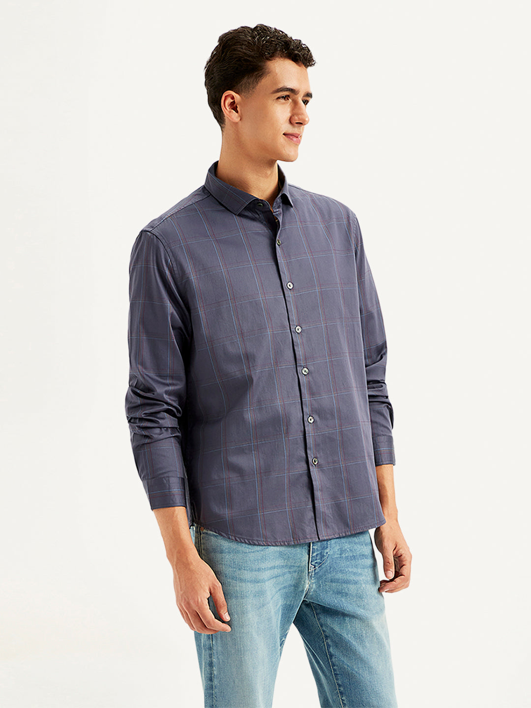 Men's Checkered Spread Collar Shirt