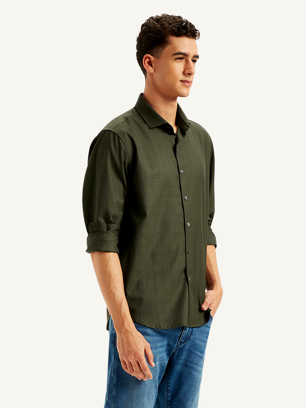 Men's Checkered Spread Collar Shirt