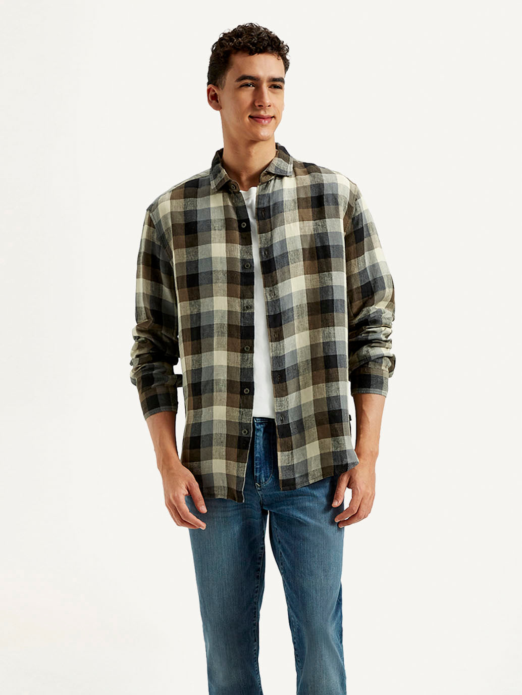 Men's Redloop Checkered Slim Fit Linen Shirt