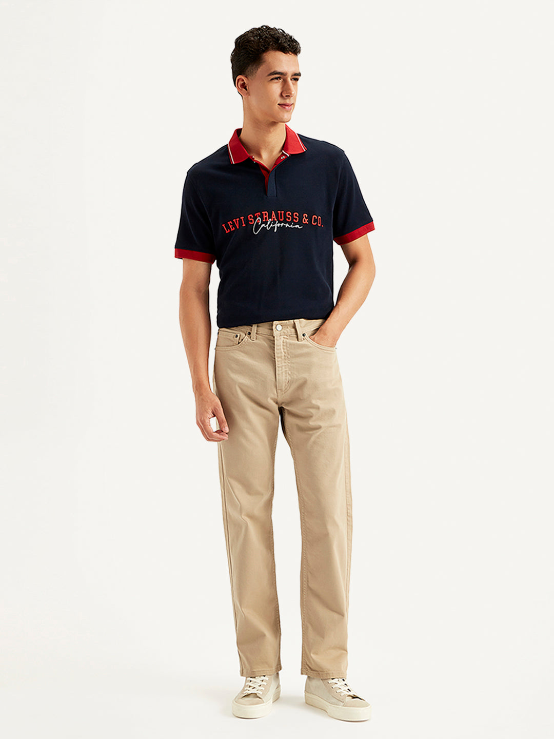 Men's 505 Beige Straight Fit Mid Rise Jeans