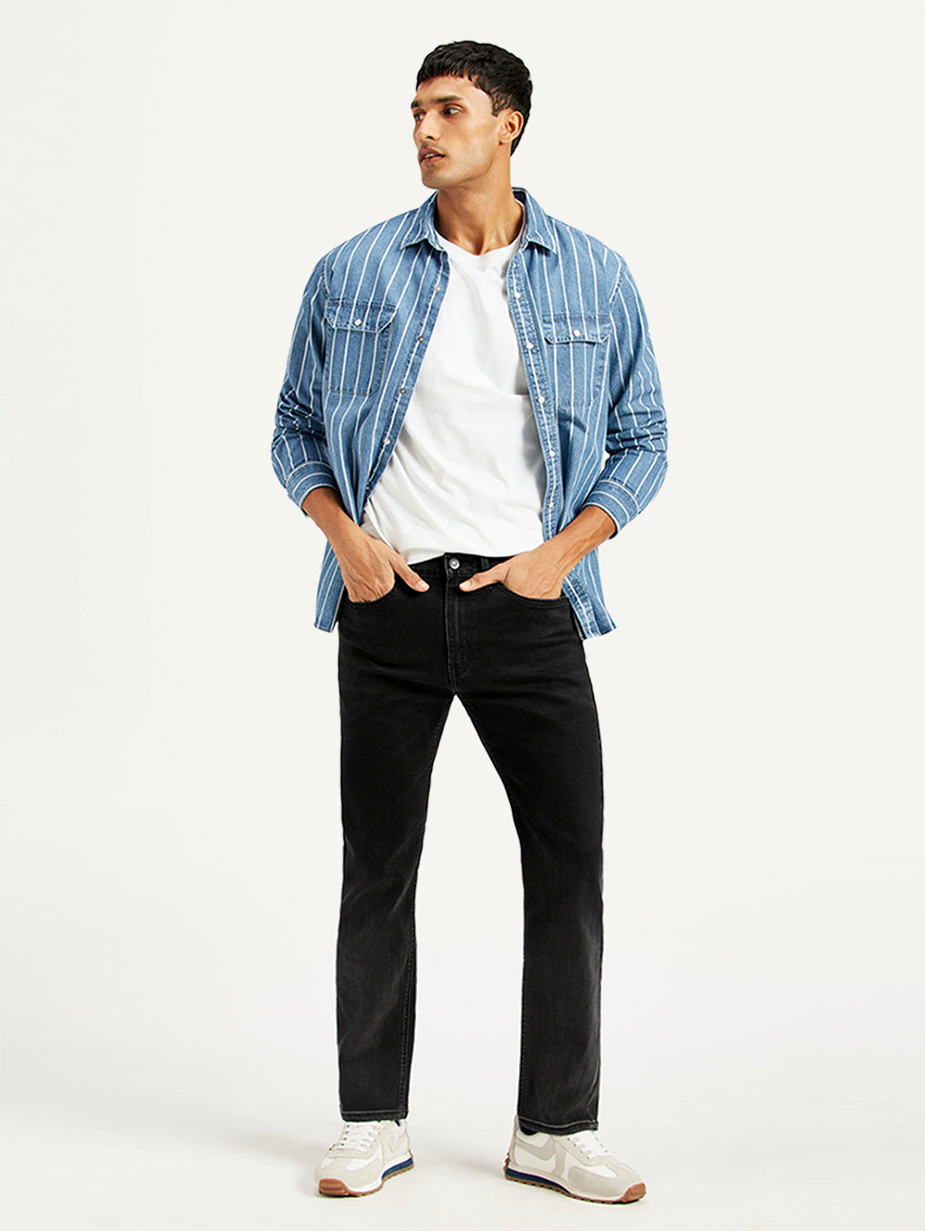 Men's 505 Black Straight Fit Mid Rise Jeans
