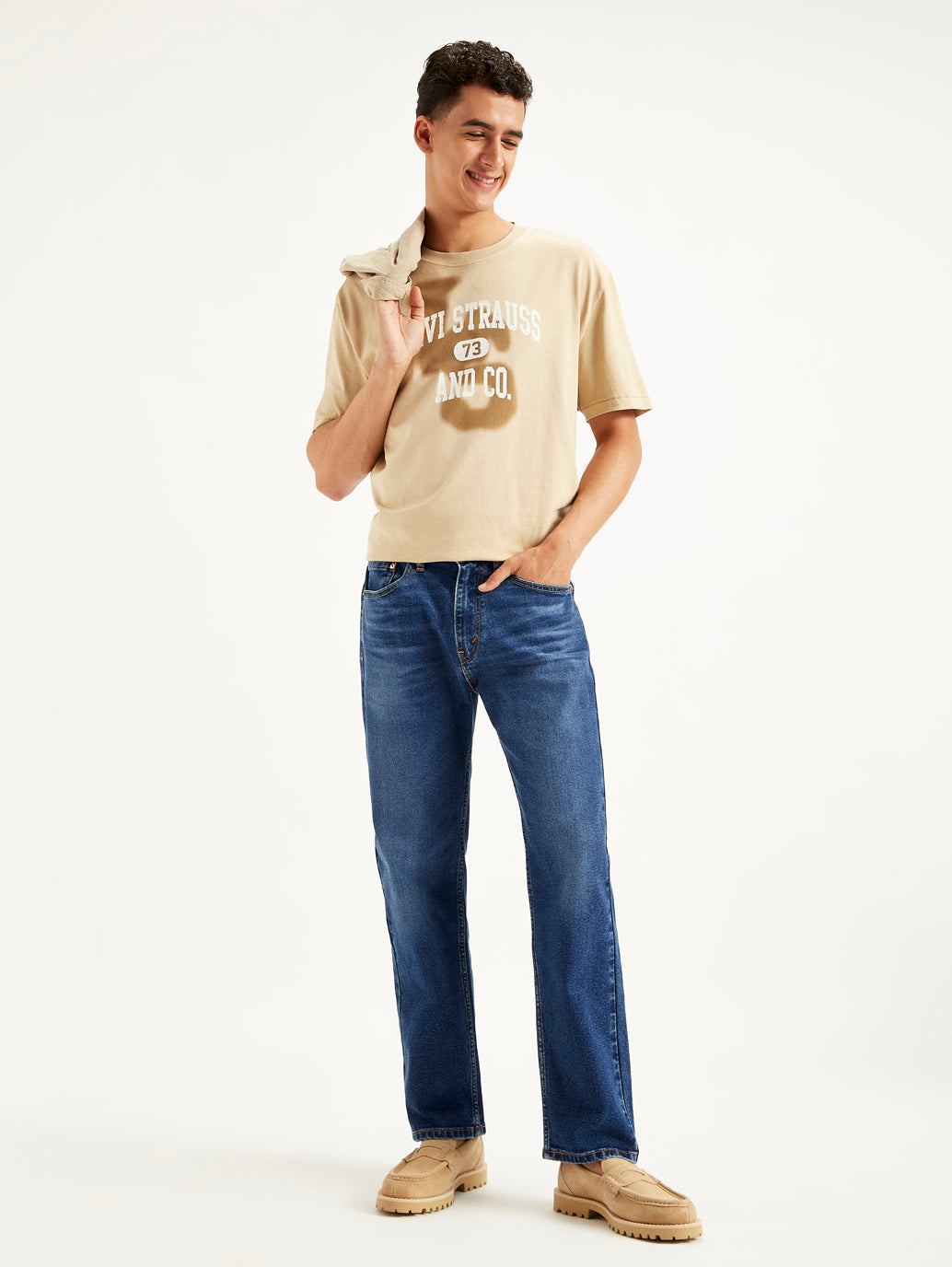 Men's 505 Blue Straight Fit Mid Rise Jeans - Elevated View