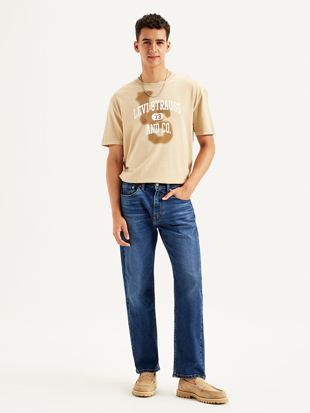 Men's 505 Blue Straight Fit Mid Rise Jeans - Styleshot View