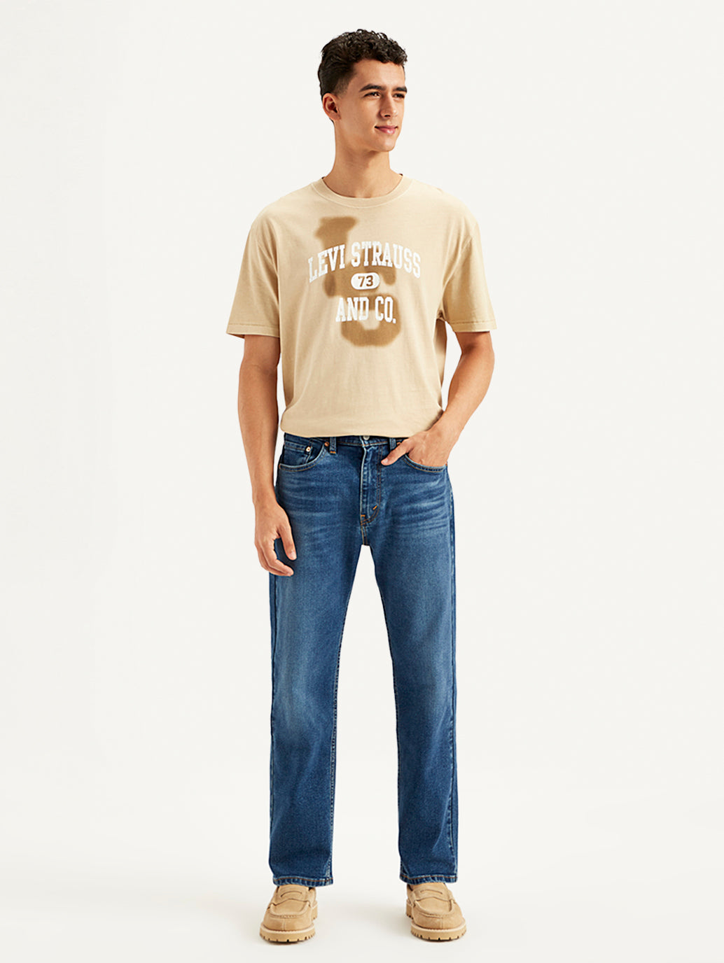 Men's 505 Blue Straight Fit Mid Rise Jeans - Front View