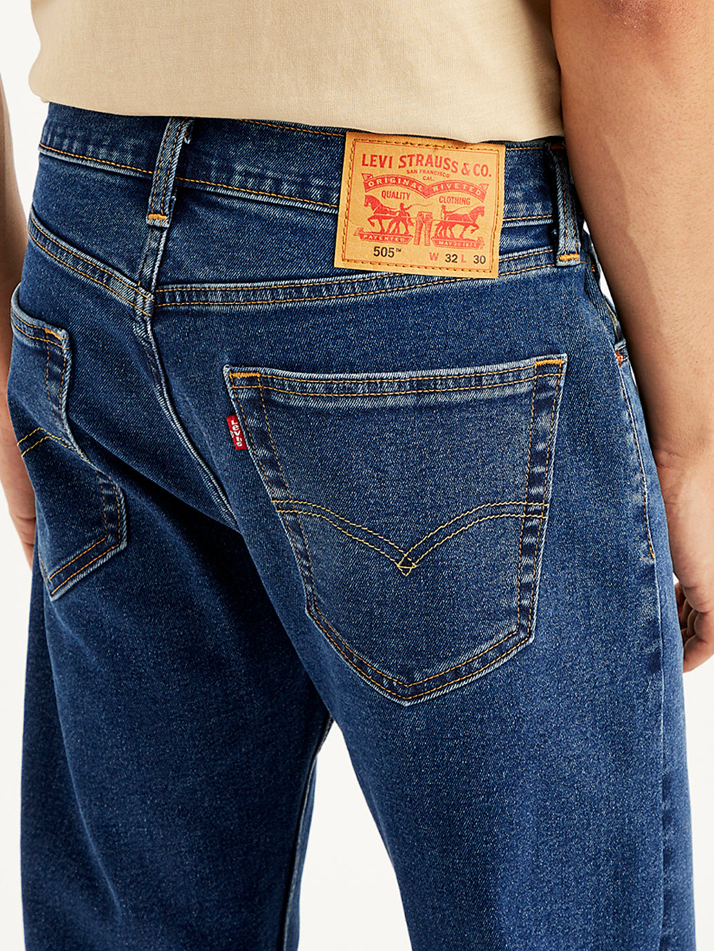 Men's 505 Blue Straight Fit Mid Rise Jeans - Detail View