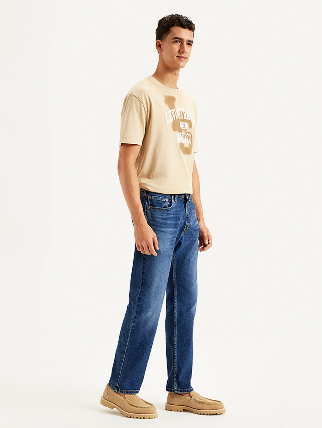 Men's 505 Blue Straight Fit Mid Rise Jeans - Side View