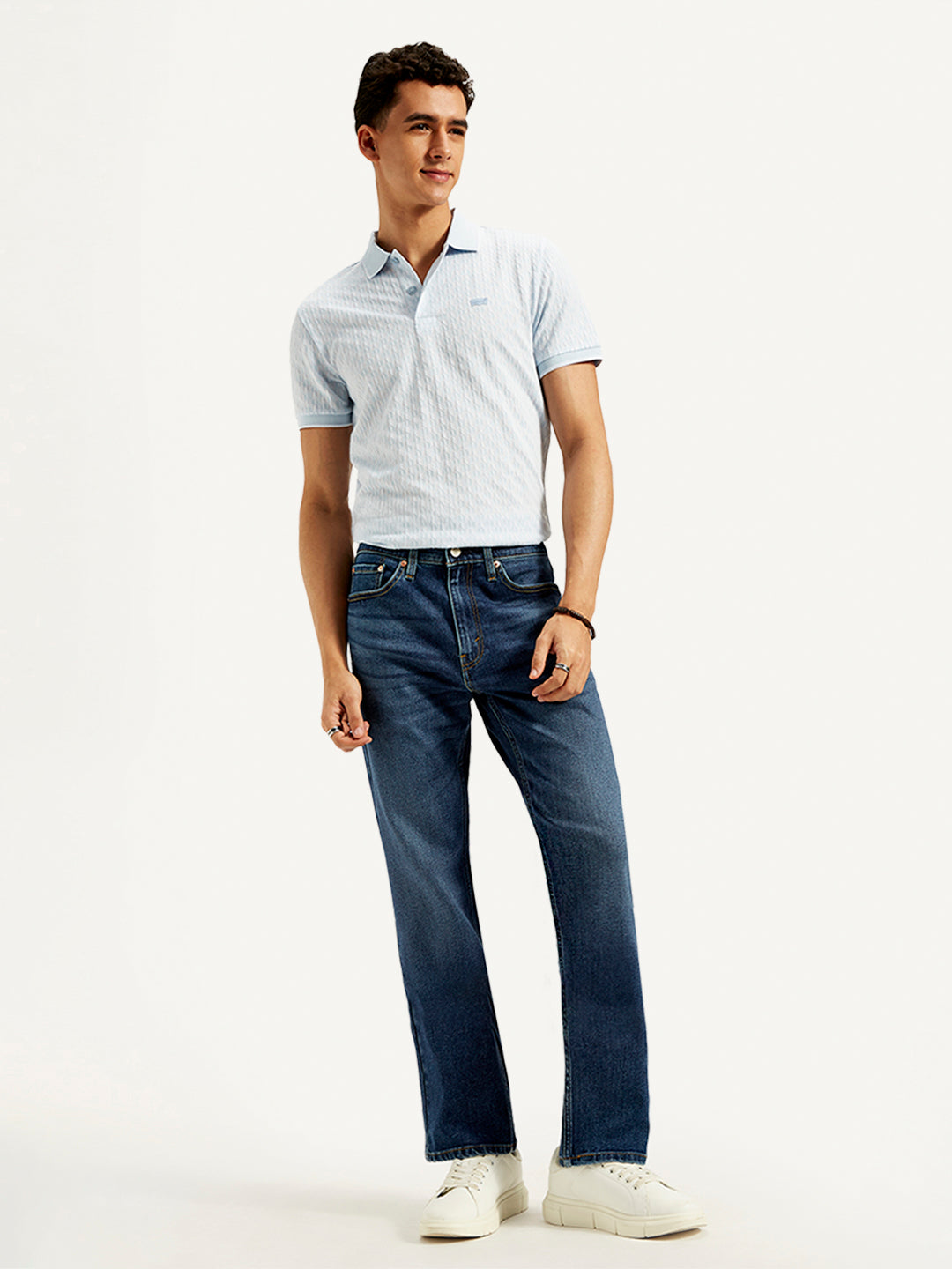 Men's 505 Blue Straight Fit Mid Rise Jeans