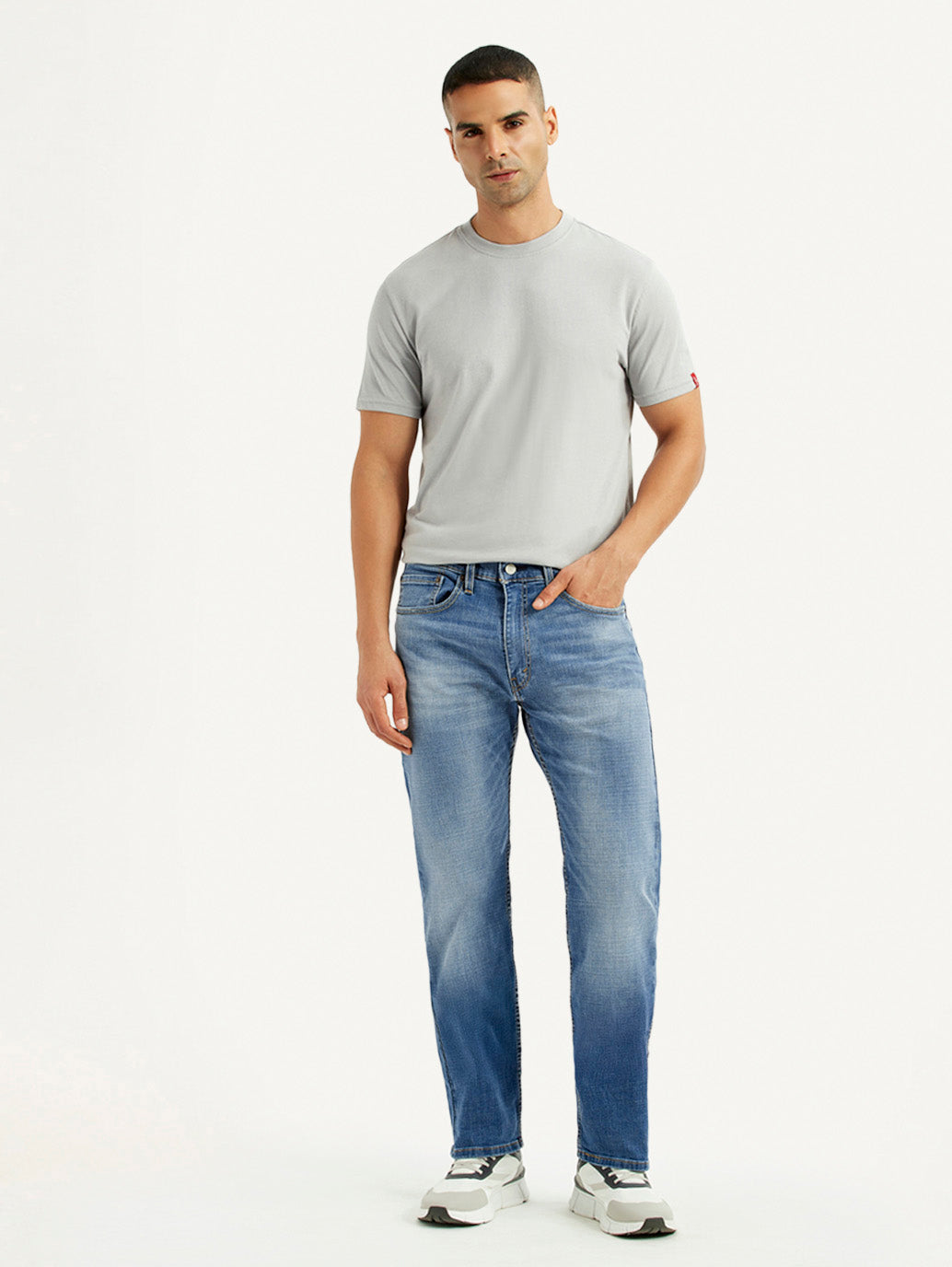Men's 505 Blue Straight Fit Mid Rise Jeans - Front View