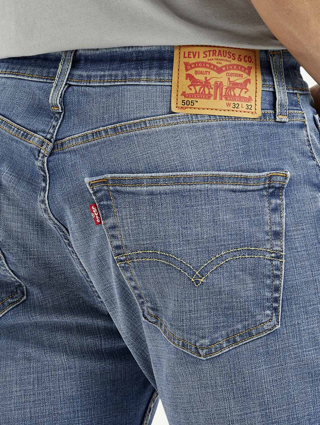 Men's 505 Blue Straight Fit Mid Rise Jeans - Detail View
