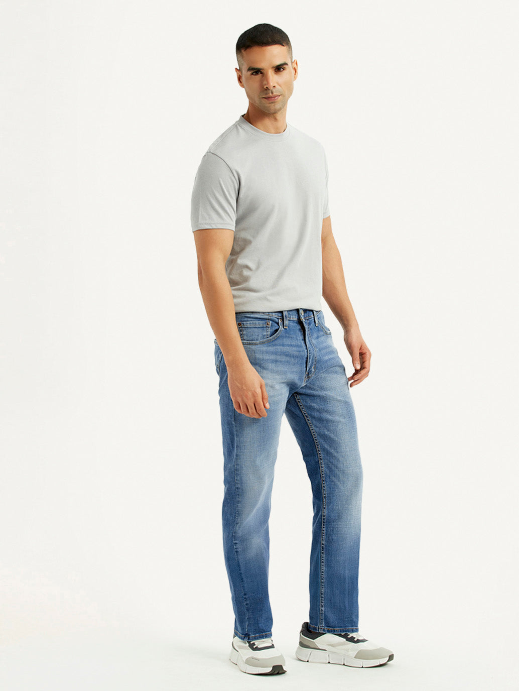Men's 505 Blue Straight Fit Mid Rise Jeans - Side View