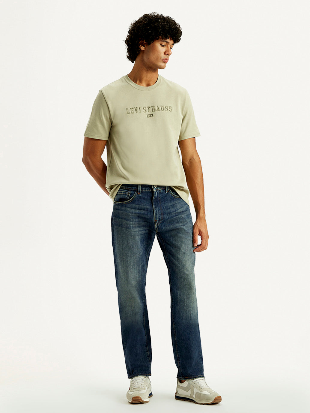 Men's Tinted 505 Med Indigo Straight Fit Mid Rise Jeans - Styleshot View