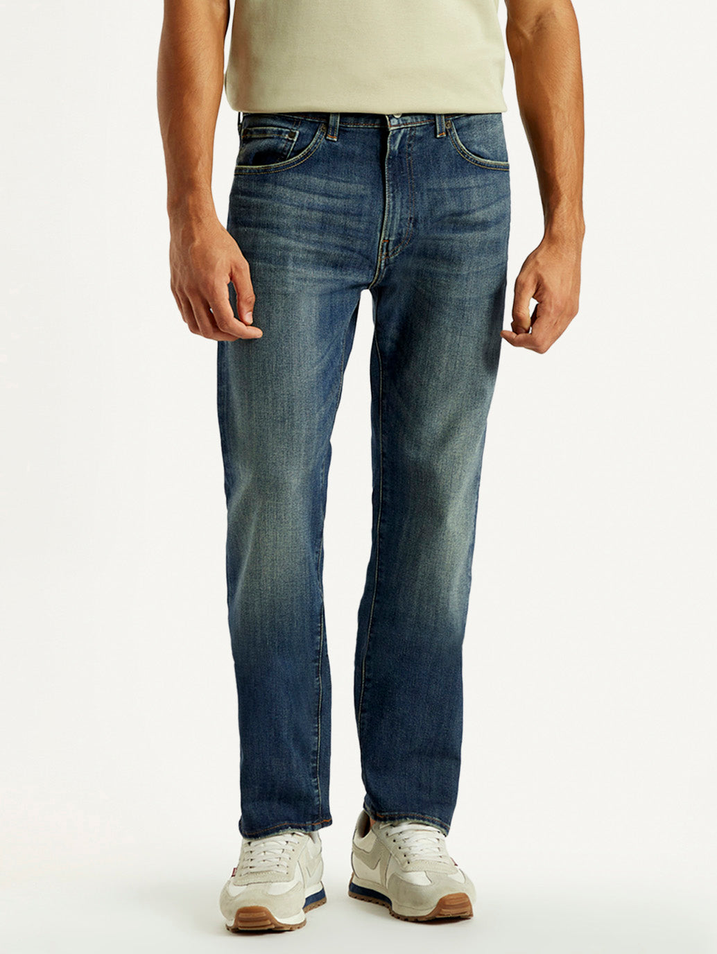 Men's Tinted 505 Med Indigo Straight Fit Mid Rise Jeans - Front View