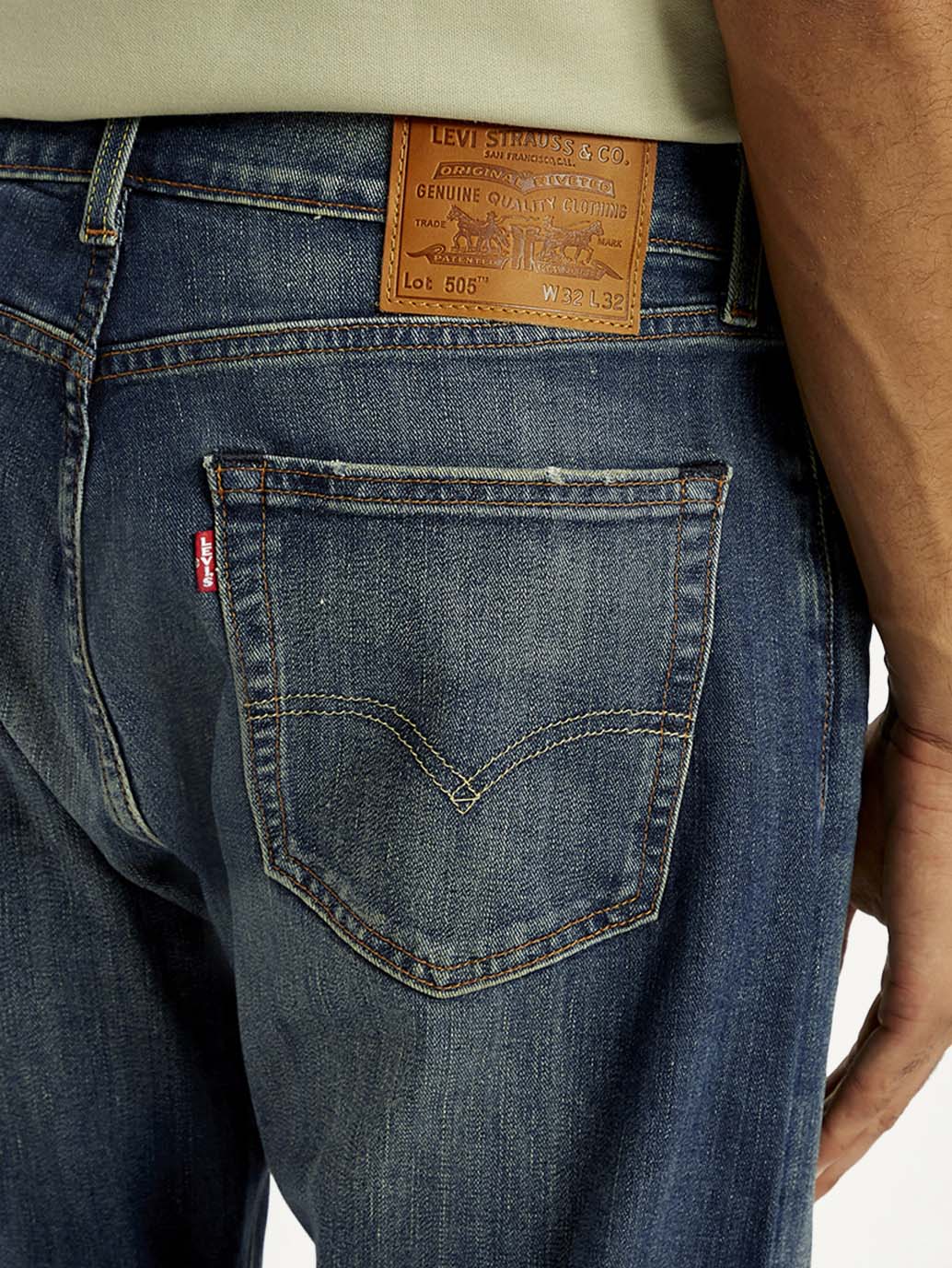 Men's Tinted 505 Med Indigo Straight Fit Mid Rise Jeans - Detail View