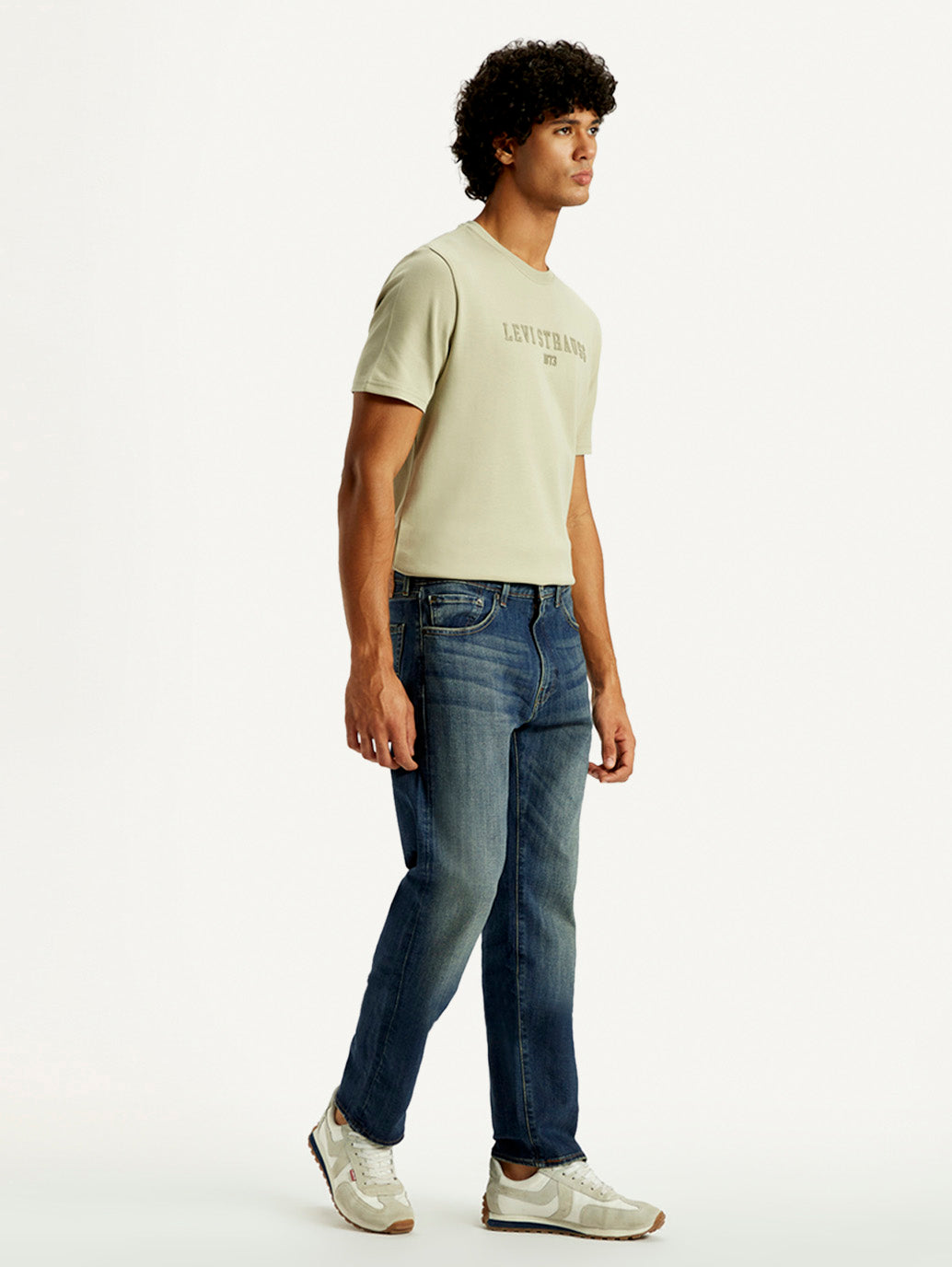 Men's Tinted 505 Med Indigo Straight Fit Mid Rise Jeans - Side View