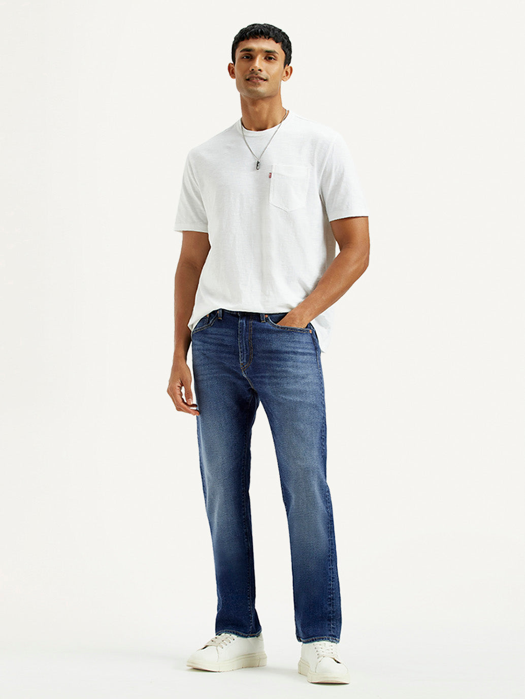 Men's 505 Light Indigo Straight Fit Mid Rise Linen Jeans - Elevated View