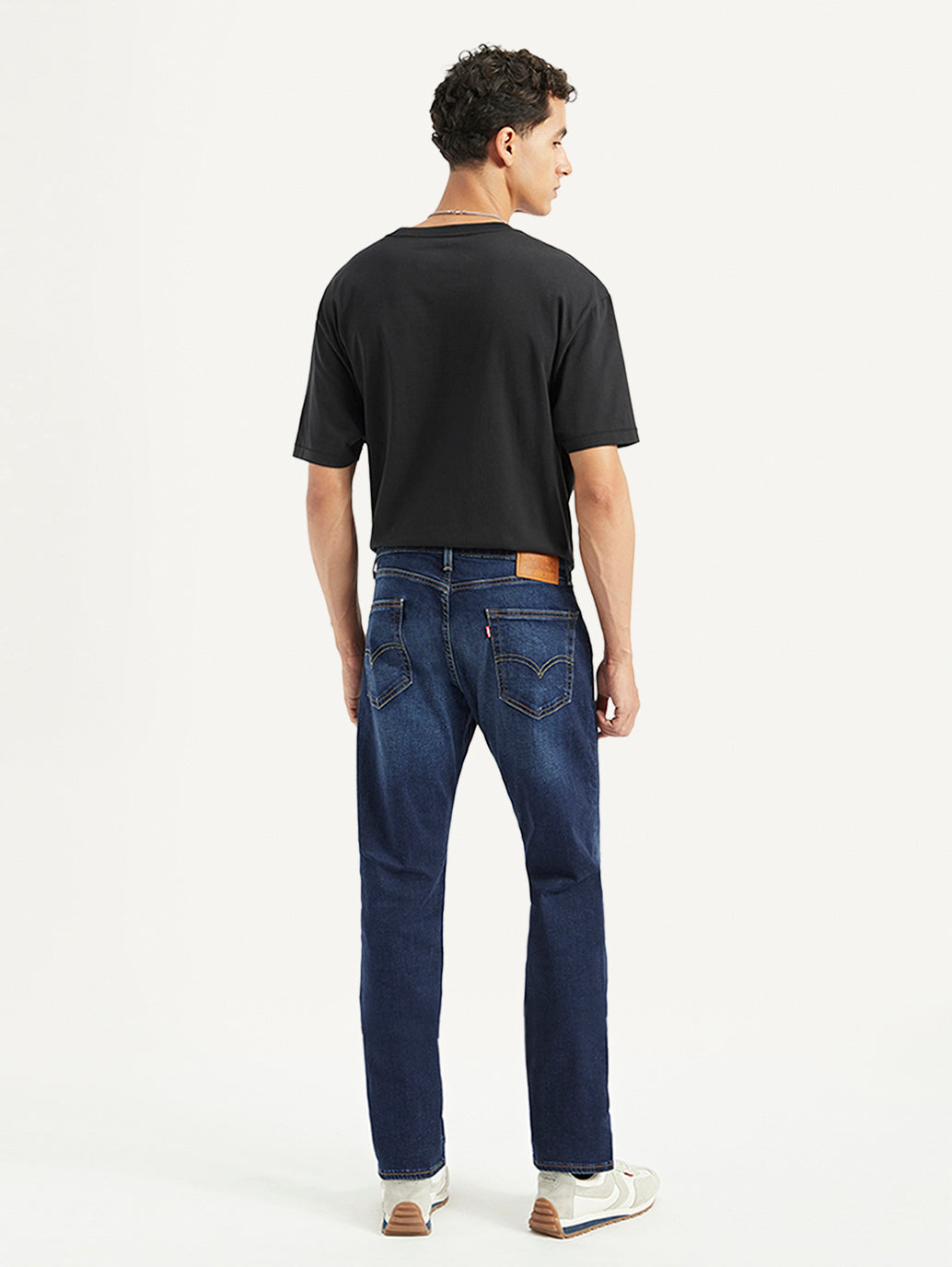 Men's 505 Blue Straight Fit Mid Rise Jeans - Back View