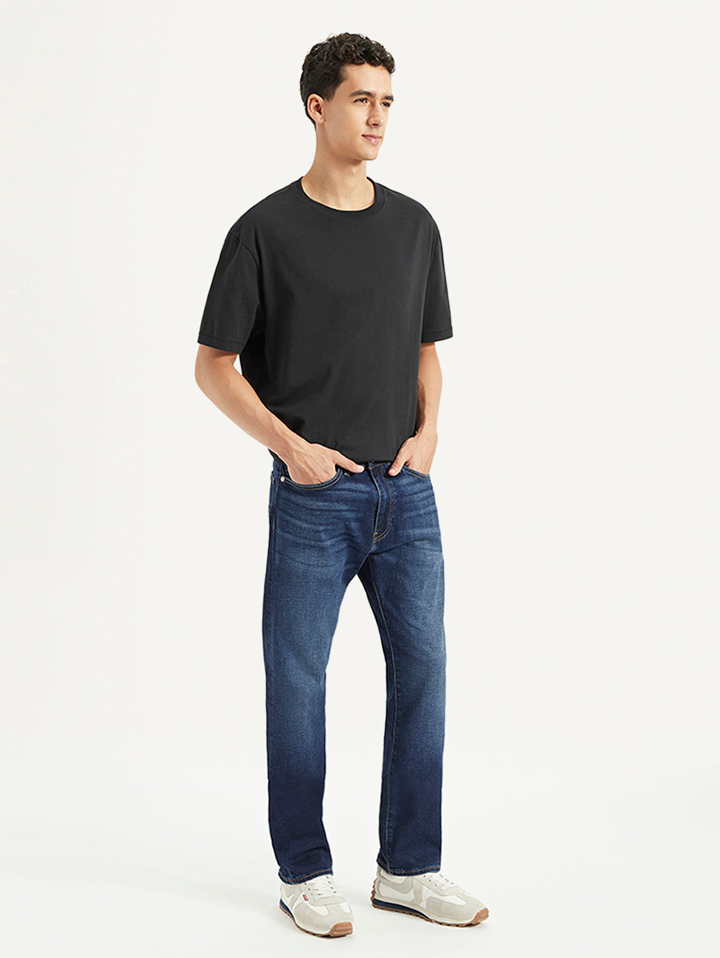 Men's 505 Blue Straight Fit Mid Rise Jeans - Side View