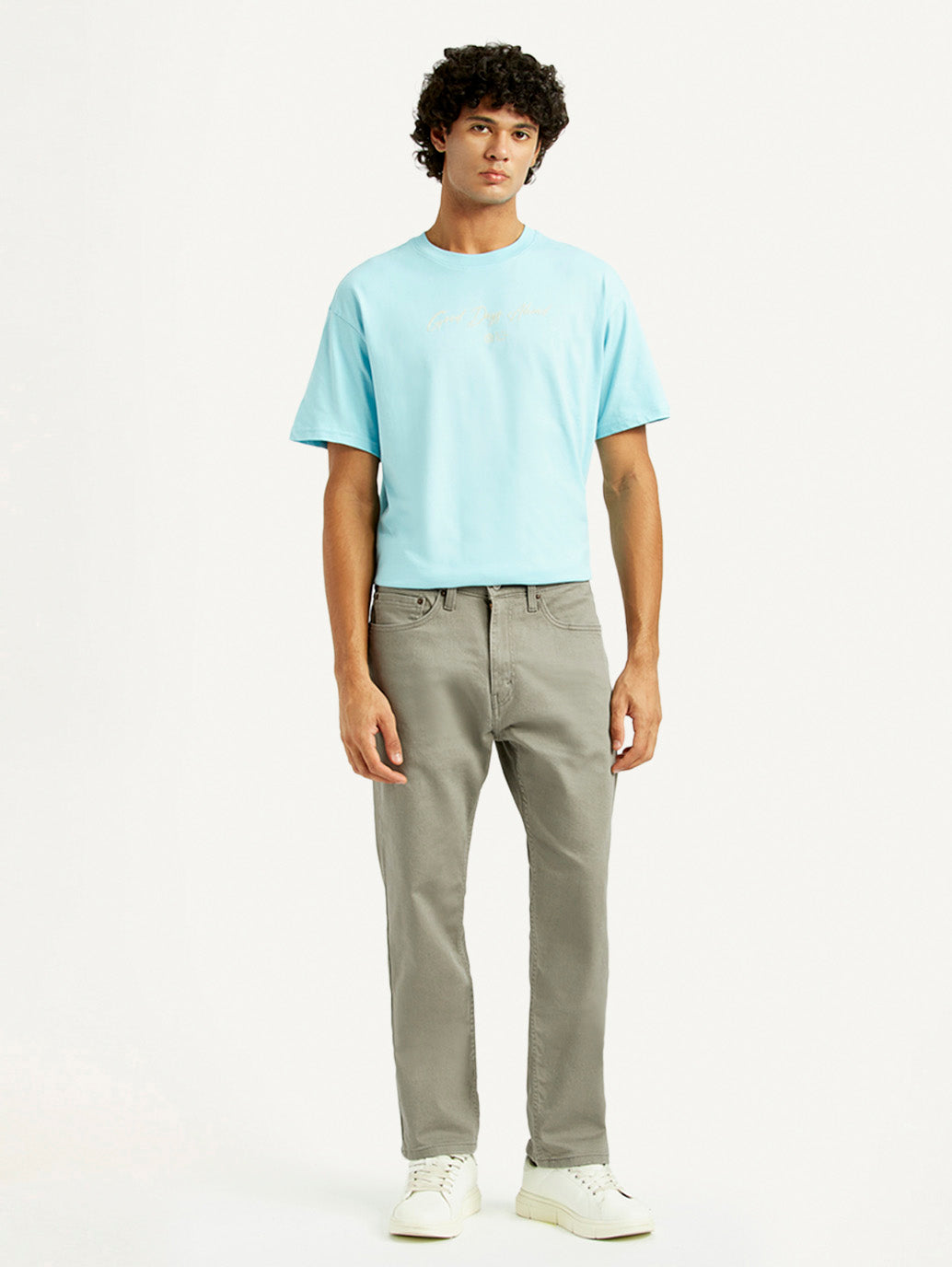 Men's 505 Grey Overdyed Straight Fit Mid Rise Jeans - Front View