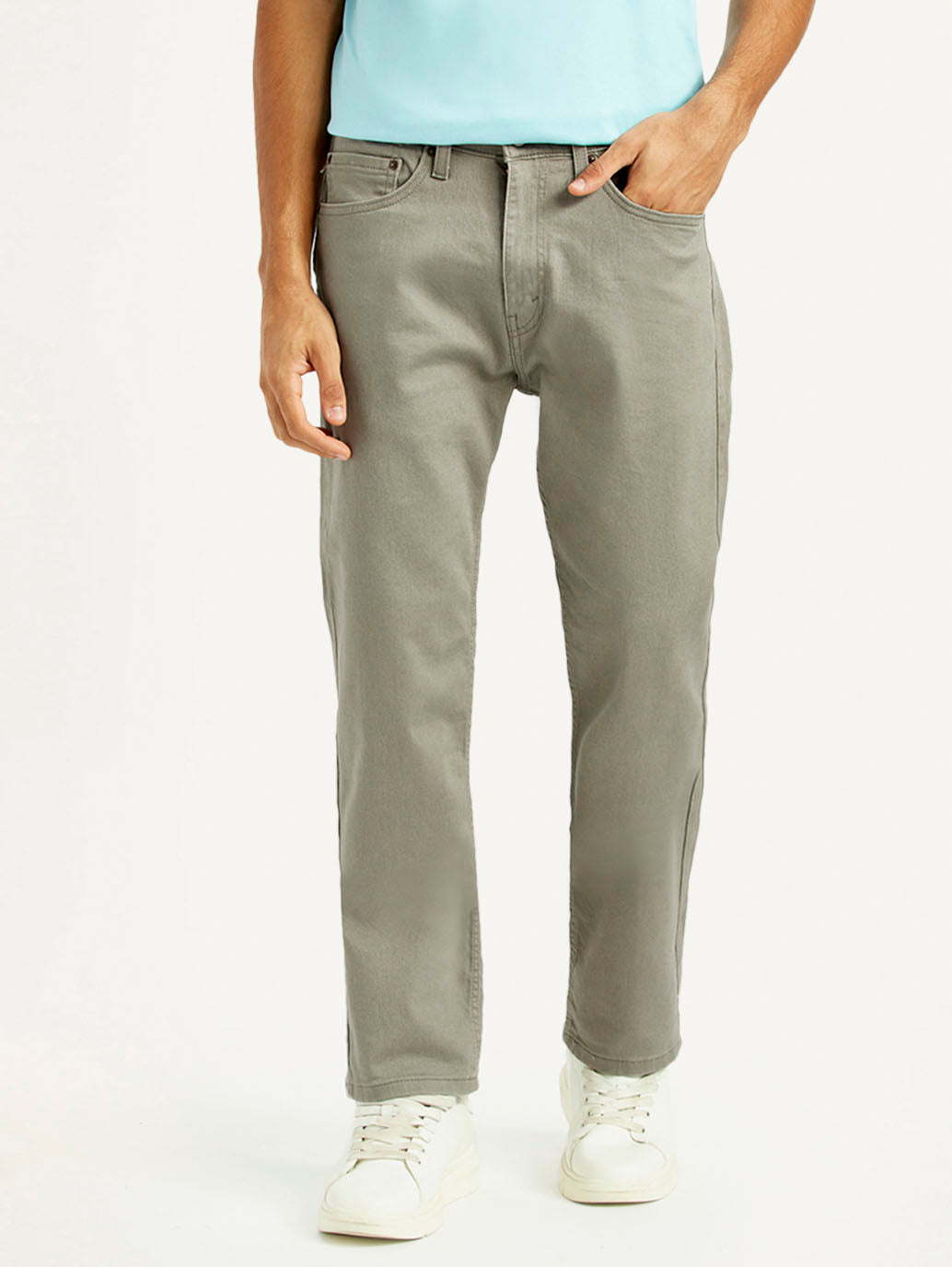 Men's 505 Grey Overdyed Straight Fit Mid Rise Jeans - Front View