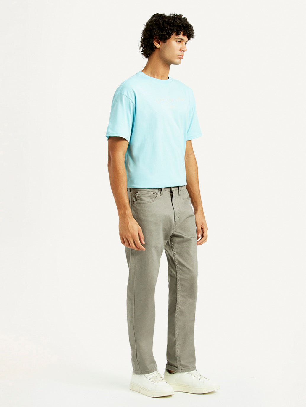 Men's 505 Grey Overdyed Straight Fit Mid Rise Jeans - Side View