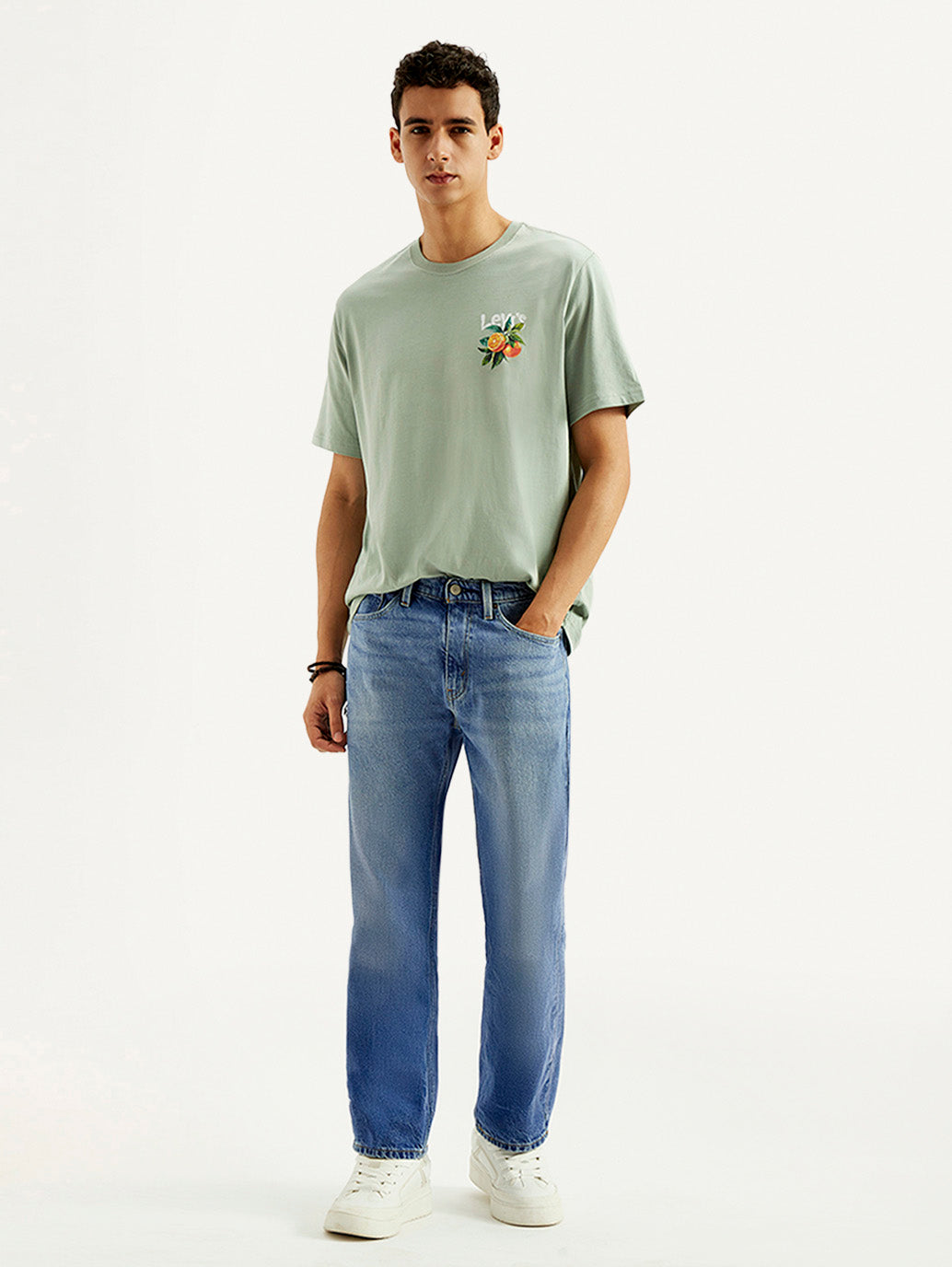 Men's 505 Blue Straight Fit Mid Rise Jeans