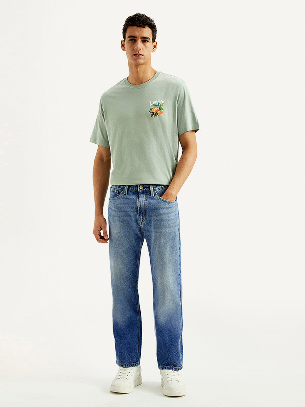 Men's 505 Blue Straight Fit Mid Rise Jeans - Front View