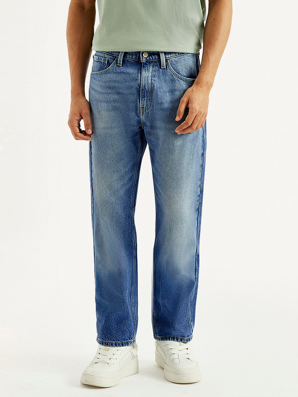 Men's 505 Blue Straight Fit Mid Rise Jeans - Front View