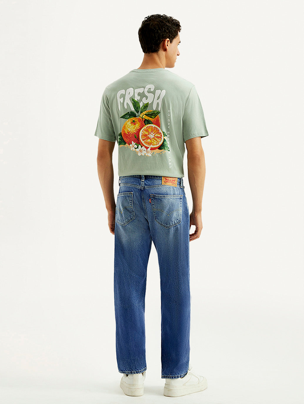 Men's 505 Blue Straight Fit Mid Rise Jeans - Back View