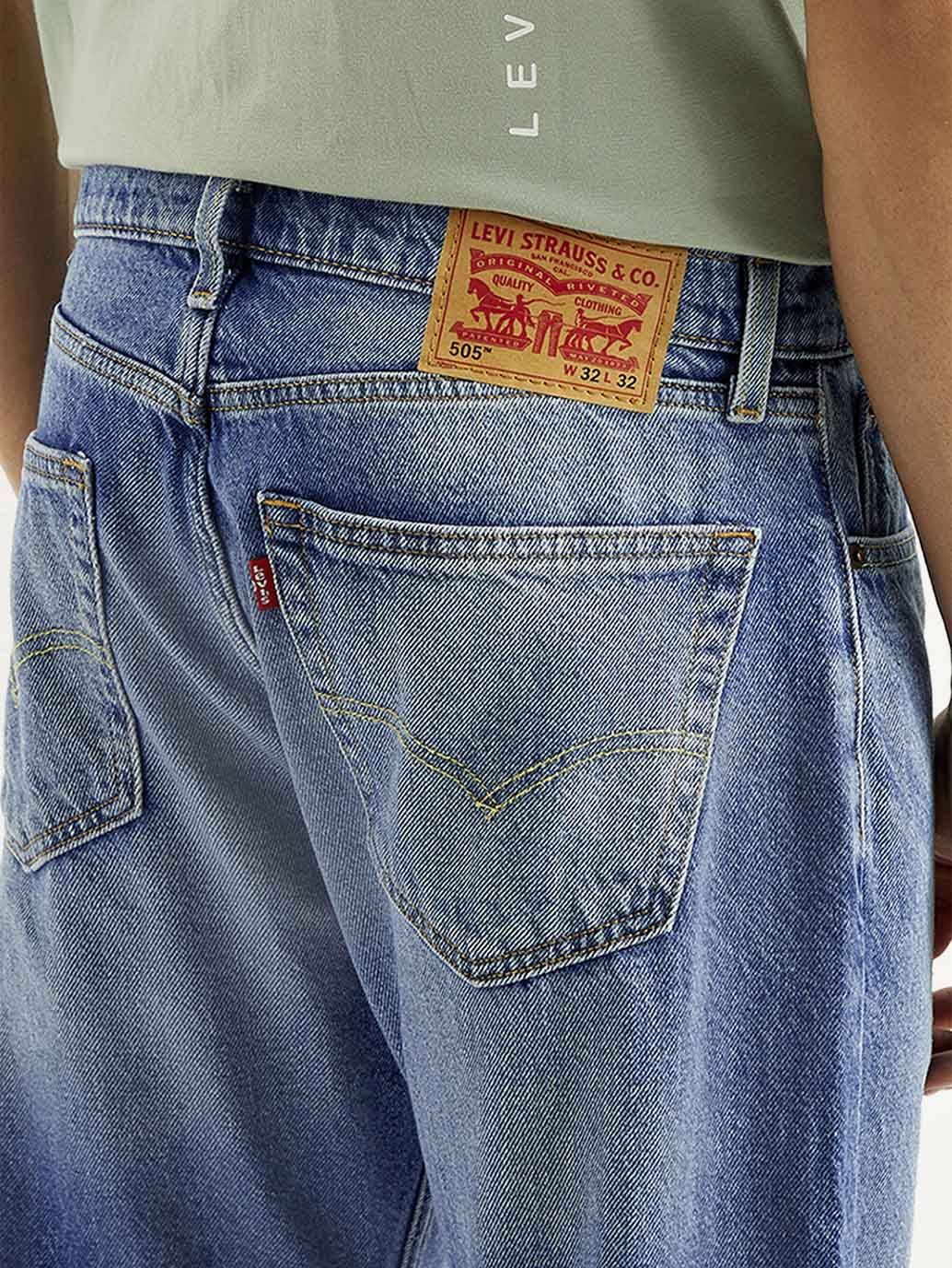 Men's 505 Blue Straight Fit Mid Rise Jeans - Detail View