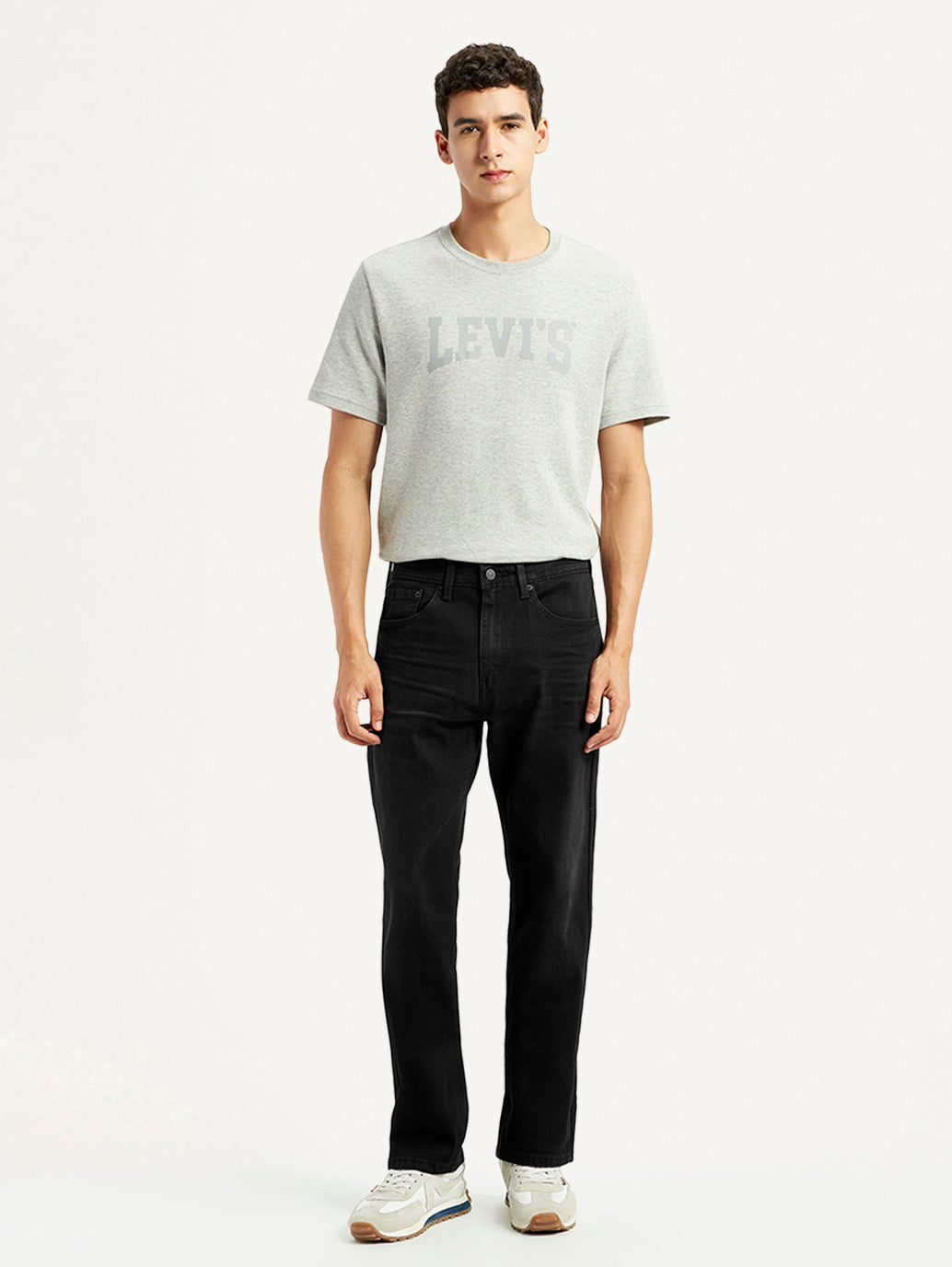 Men's 505 Black Straight Fit Mid Rise Jeans - Front View