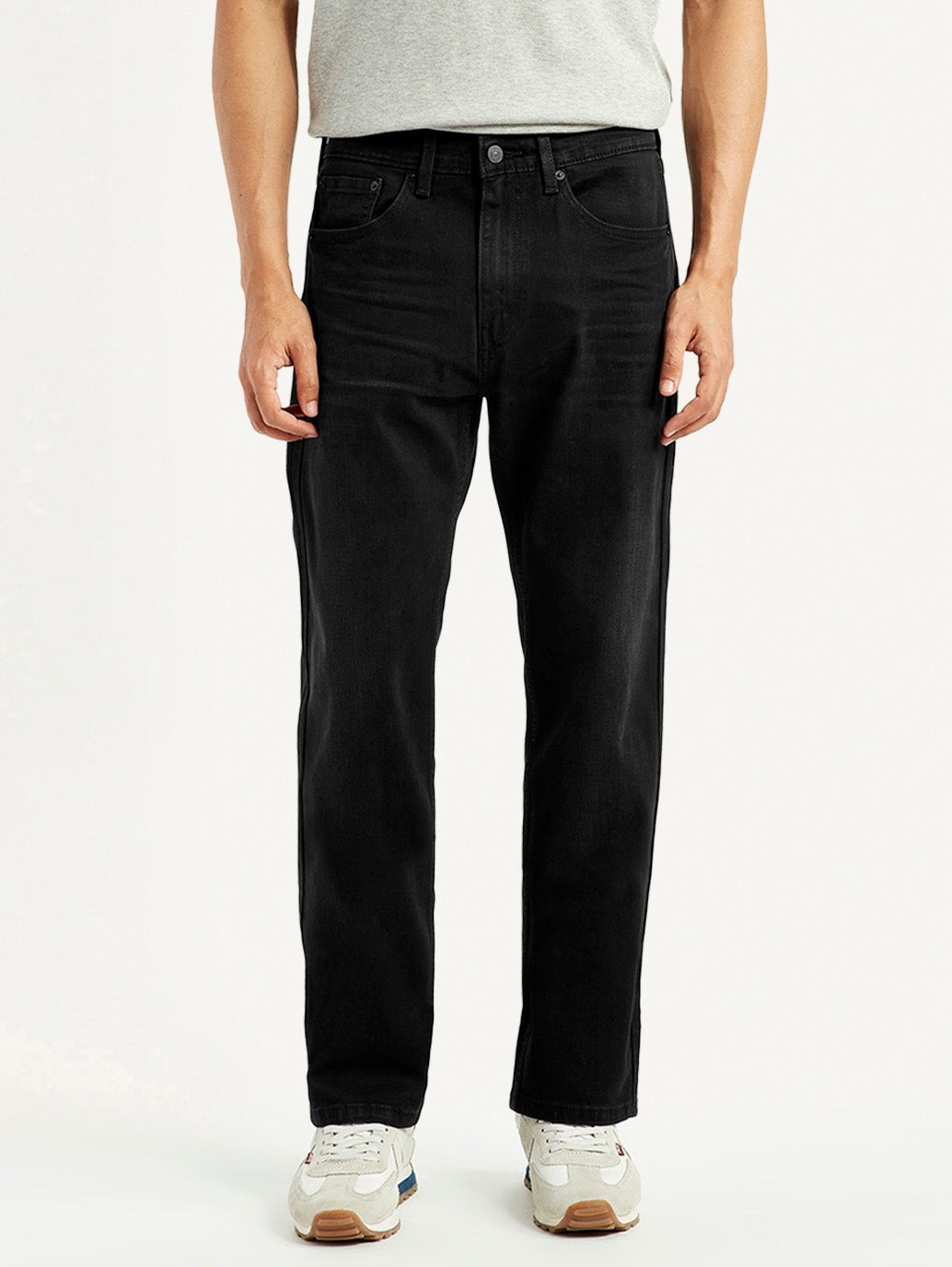 Men's 505 Black Straight Fit Mid Rise Jeans - Front View