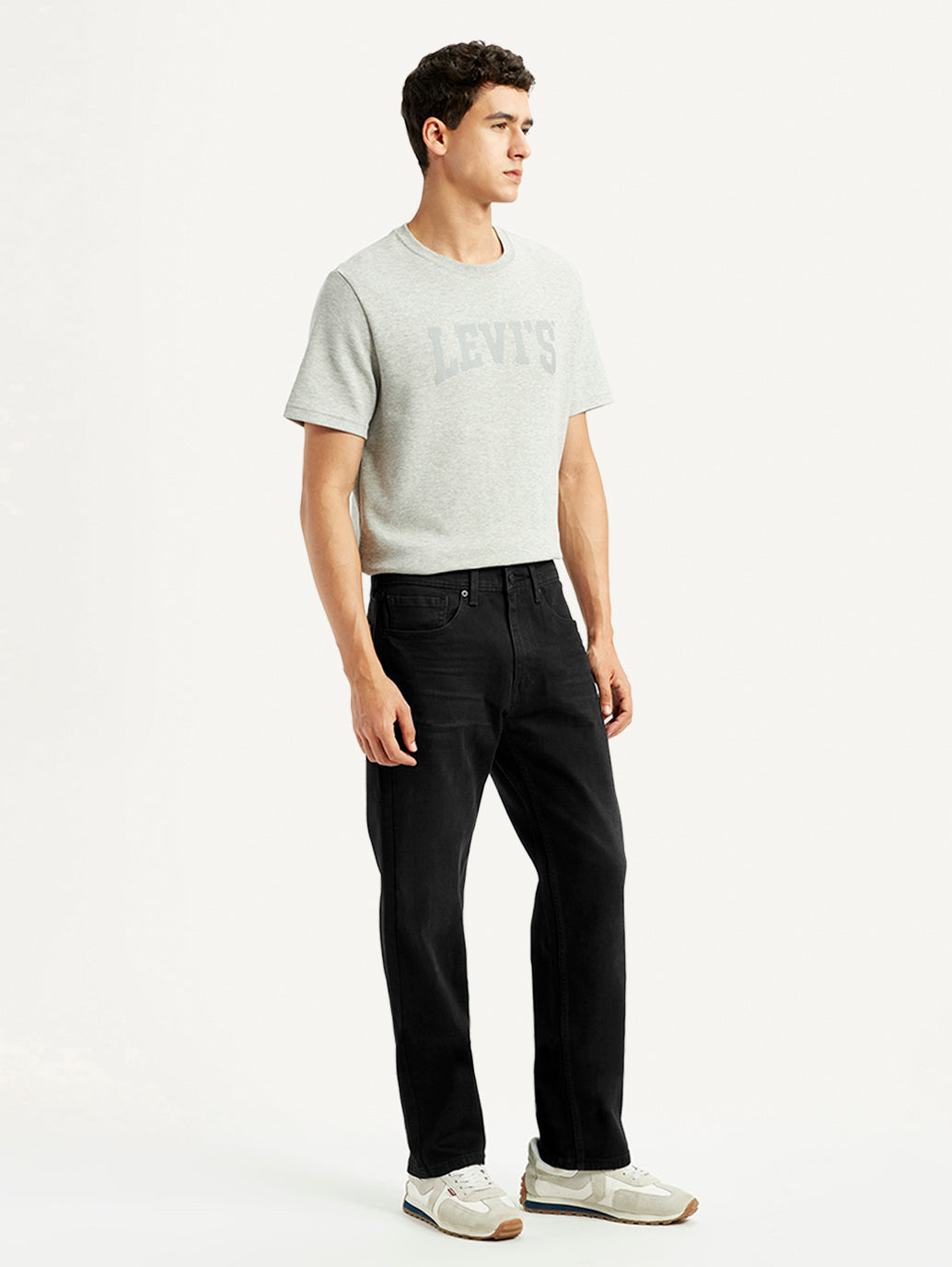 Men's 505 Black Straight Fit Mid Rise Jeans - Side View